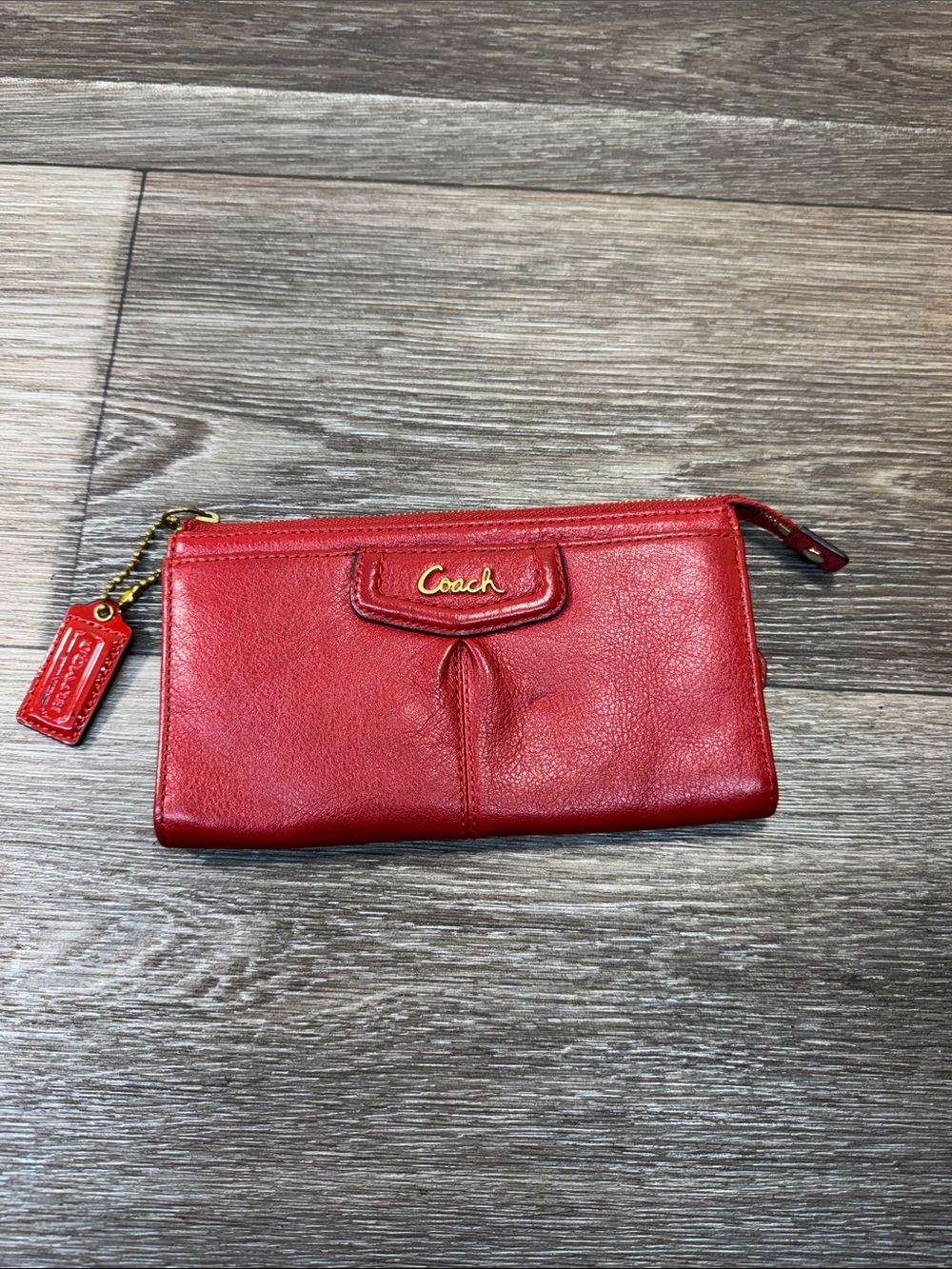 Coach Red Leather Zip  Wallet with Gold Hardware